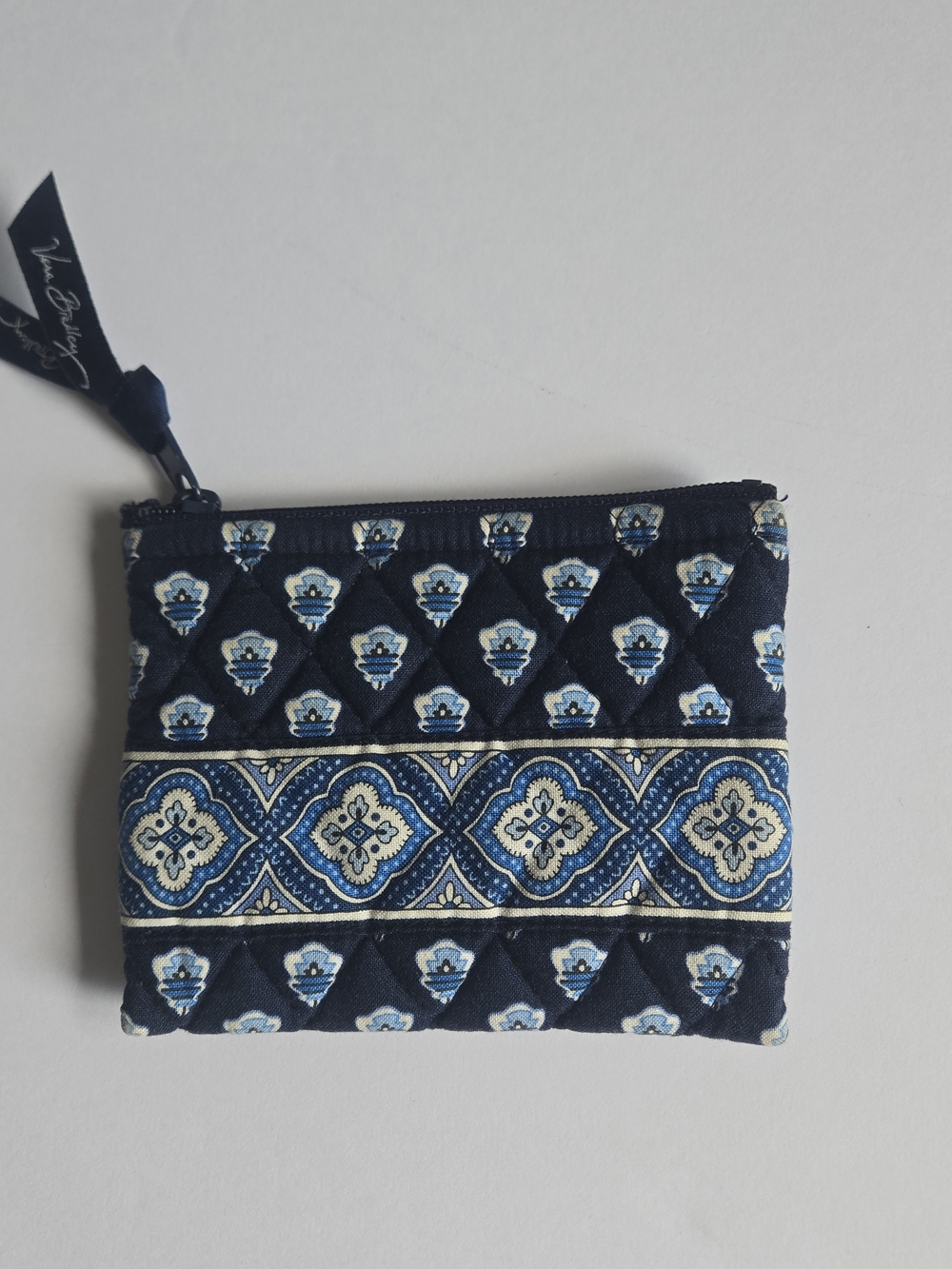 Vera Bradley Quited Retired Pattern Blue Paisley ID Wallet Keychain Bag Charm